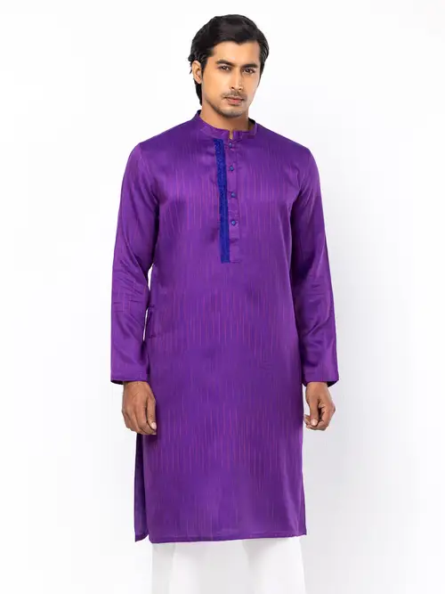 Purple Erri Embroidered Viscose Panjabi