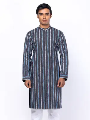 Multicolour Printed Cotton Slim Fit Panjabi