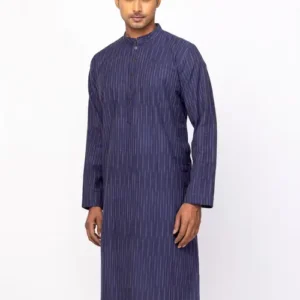 Midnight Blue Printed Viscose-Cotton Panjabi