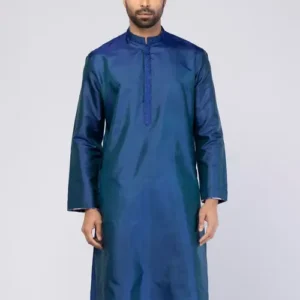 Blue Embroidered Silk Panjabi