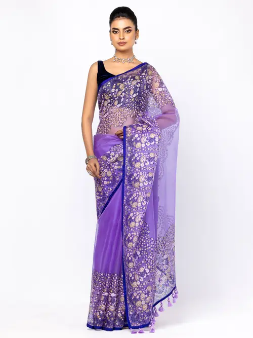 Orchid Printed Muslin Saree