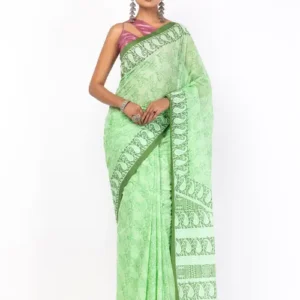 Green Printed Cotton Saree